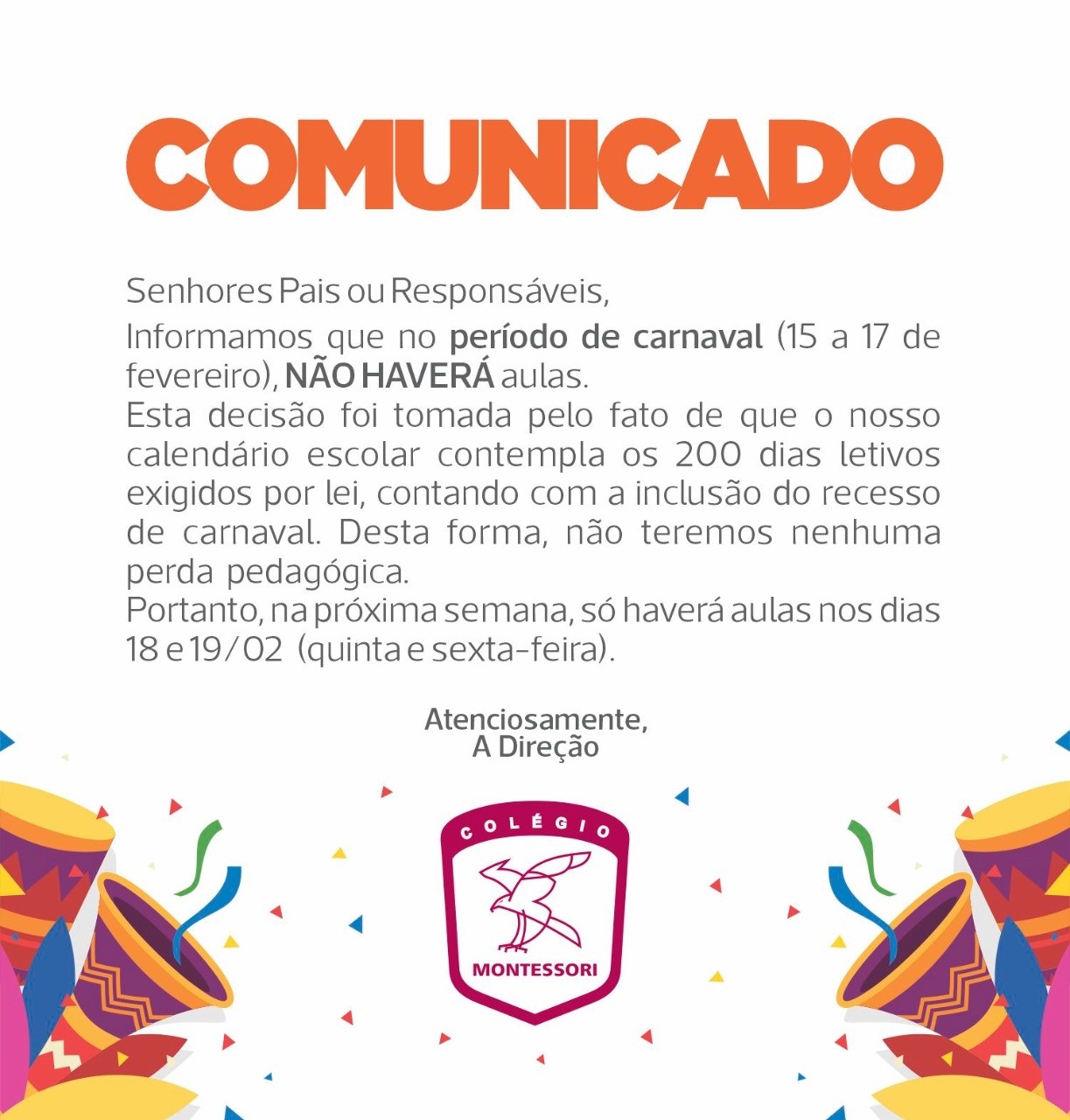 Comunicado Feriado De Carnaval 2416